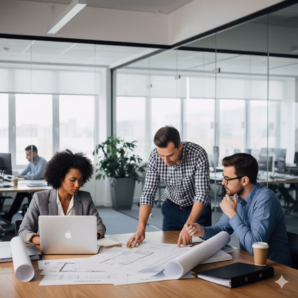 Tender team reviewing documents collaboratively